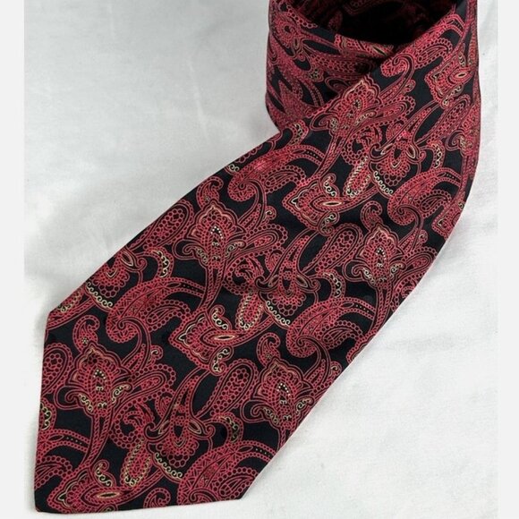 Brioni Black Red Gold Paisley 100% Silk Neck Tie Handmade In Italy Floral - Picture 1 of 5